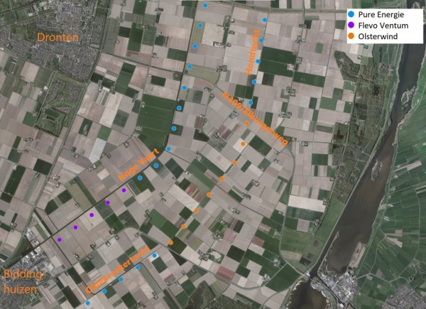 Locaties van de windparken